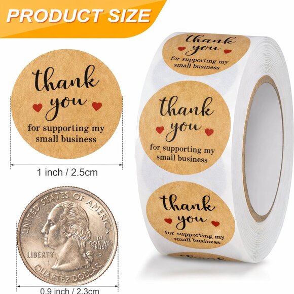 500ct Thank You Round Stickers, 1 inch, Red Hearts - Picture 2 of 2